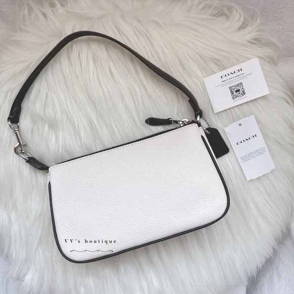 NWT Coach Nolita 19 Pebble Leather Large Wristlet Pochette Bag Chalk Black CP490 - Picture 2 of 9